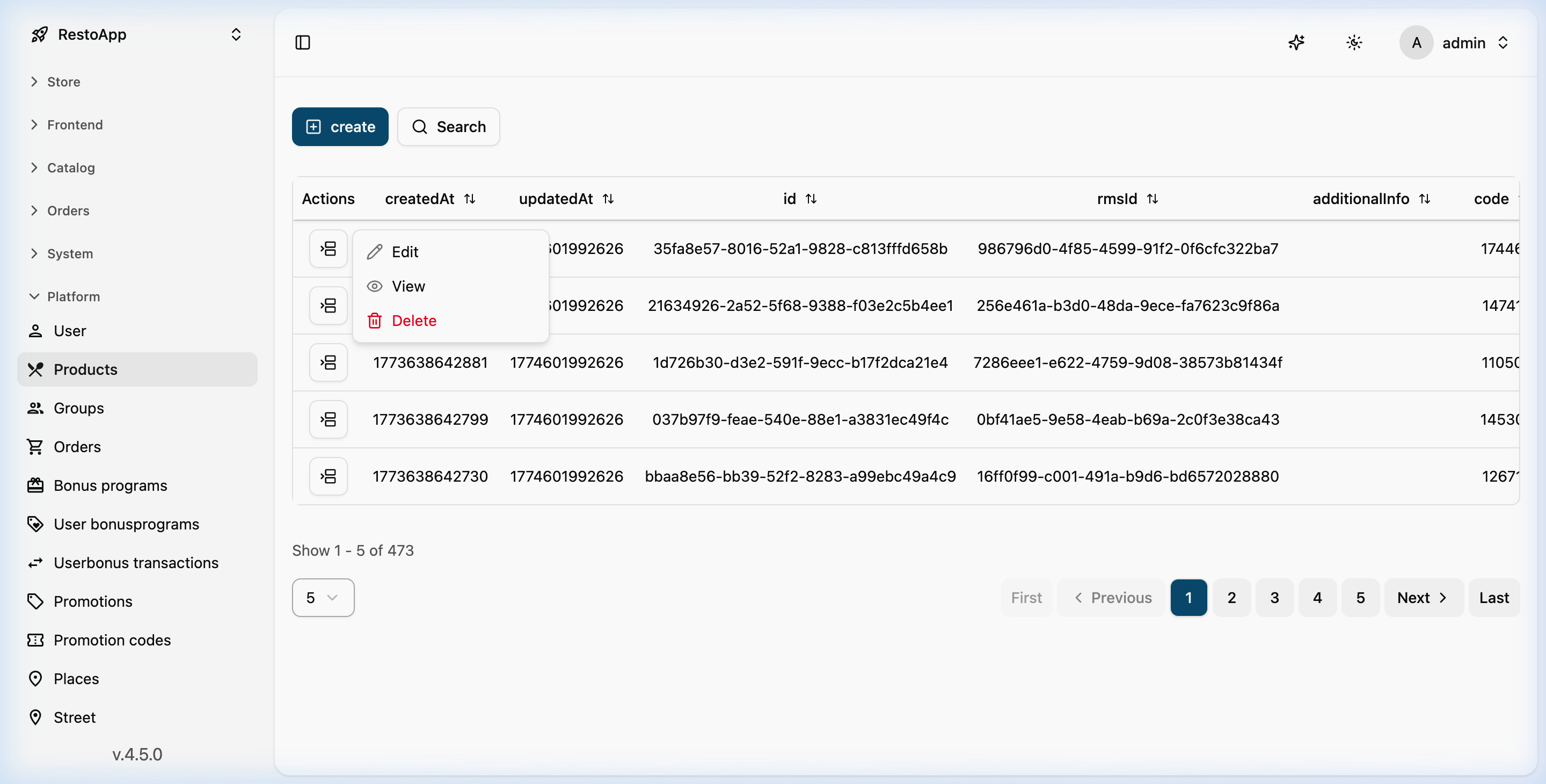 Действия с продуктом